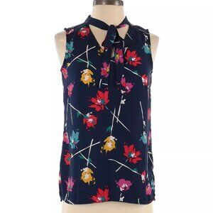 Nordstrom Halogen Navy Floral Sleeveless Blouse